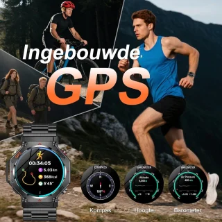GPS-smartwatch voor heren, 1,39 inch HD smartwatch met oproepen, bluetooth/led-flitslicht, hartslag, SpO2, slaap, 3 ATM, waterdicht en batterij 530 mAh, 107 sportmodi, sporthorloge - zwart