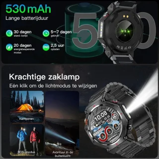 GPS-smartwatch voor heren, 1,39 inch HD smartwatch met oproepen, bluetooth/led-flitslicht, hartslag, SpO2, slaap, 3 ATM, waterdicht en batterij 530 mAh, 107 sportmodi, sporthorloge - zwart