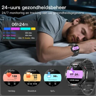 GPS-smartwatch voor heren, 1,39 inch HD smartwatch met oproepen, bluetooth/led-flitslicht, hartslag, SpO2, slaap, 3 ATM, waterdicht en batterij 530 mAh, 107 sportmodi, sporthorloge - zwart