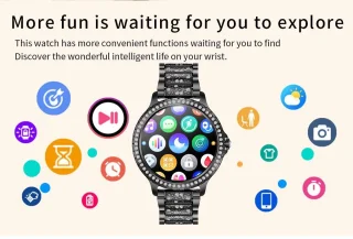 Knobbout 1.32” Stijlvolle Dames Smartwatch met Diamanten – Bluetooth Bellen, AI Spraakassistent, Gezondheidsmonitoring, IP67 Waterdicht, Sportmodi- Zilver staal band met kristallen + extra siliconen band
