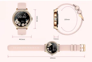 Knobbout 1.32” Stijlvolle Dames Smartwatch met Diamanten – Bluetooth Bellen, AI Spraakassistent, Gezondheidsmonitoring, IP67 Waterdicht, Sportmodi- Zilver staal band met kristallen + extra siliconen band