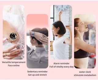 Knobbout 1.32” Stijlvolle Dames Smartwatch met Diamanten – Bluetooth Bellen, AI Spraakassistent, Gezondheidsmonitoring, IP67 Waterdicht, Sportmodi- Zilver staal band met kristallen + extra siliconen band