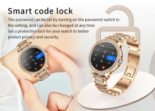 Knobbout 1.32” Stijlvolle Dames Smartwatch met Diamanten – Bluetooth Bellen, AI Spraakassistent, Gezondheidsmonitoring, IP67 Waterdicht, Sportmodi- Zilver staal band met kristallen + extra siliconen band