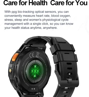 WizBay Premium Select® 1.43inch Amoled Sport Smartwatch Dames Heren - Android en iOS - IP68 - LED Zaklamp - Bluetooth Bellen - Hartslag & Slaap Monitor - Bloeddruk & Bloedzuurstofmeting - Multiple 60+ Sport Modi - Smartwatches - Zwart
