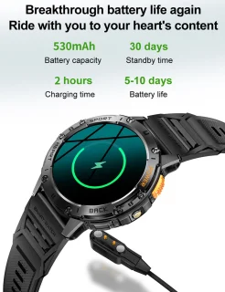 WizBay Premium Select® 1.43inch Amoled Sport Smartwatch Dames Heren - Android en iOS - IP68 - LED Zaklamp - Bluetooth Bellen - Hartslag & Slaap Monitor - Bloeddruk & Bloedzuurstofmeting - Multiple 60+ Sport Modi - Smartwatches - Zwart