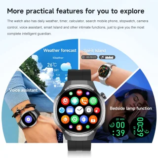 Knobbout 1.53" Stijlvolle Sport Smartwatch – NFC- Kompas, Hoogtemeter, Barometer-Bluetooth Bellen - Draadloos Opladen - hartslag, bloeddruk, zuurstofgehalte (SpO₂) - AI Assistent - medicatie innemen alert - Zwart staal + Siliconen Band