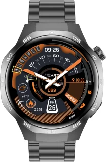 Knobbout 1.53" Stijlvolle Sport Smartwatch – NFC- Kompas, Hoogtemeter, Barometer-Bluetooth Bellen - Draadloos Opladen - hartslag, bloeddruk, zuurstofgehalte (SpO₂) - AI Assistent - medicatie innemen alert - Zwart staal + Siliconen Band