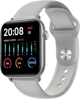 Belesy® Pro - Smartwatch Dames - Smartwatch Heren - Horloge - 1.3 inch - Kleurenscherm - Full Touch - Stappenteller - Grijs - Siliconen