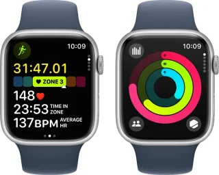 Apple Watch Series 9 - GPS + Cellular - 45mm - Silver Aluminium Case with Storm Blue Sport Band - M/L