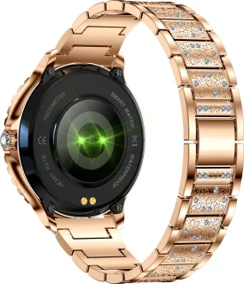 Stijl Ontmoet Slimheid: Knobbout 1.32” Roségouden Smartwatch met Diamanten – Voor Vrouwen die Stralen! Bluetooth Bellen, Gezondheidstracker & AI Assistent- Roségouden talen band met kristallen + extra siliconen band