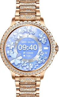 Stijl Ontmoet Slimheid: Knobbout 1.32” Roségouden Smartwatch met Diamanten – Voor Vrouwen die Stralen! Bluetooth Bellen, Gezondheidstracker & AI Assistent- Roségouden talen band met kristallen + extra siliconen band