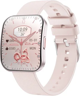 Smartwatch voor Dames en Heren 2025 -1.85inch AMOLED - RVS, Siliconen Bandje - Hartslagmeter - Stappenteller - Slaapmonitor - Multisport - Compatibel met Android en iOS - Waterproof - Zwart en Roze