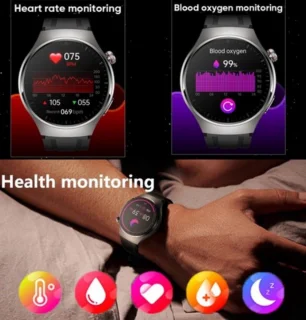 2025 Bloedsuiker Smart Watch Niet-Invasieve Bloedglucose Hartslag Gezondheid Monitor Pijnloos Meten Sport Smartwatch Insuline Meten AI Technologie Zilveren band + Extra Witte Ledere Band