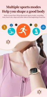 Knobbout 1,75 inch HD gebogen scherm smartwatch met ingelegde diamant - Slank, stijlvol en elegant design - Vrouwelijke gezondheidstracking - Bluetooth-belfunctie - Roségouden talen band met kristallen + extra siliconen band