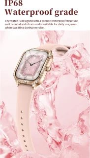 Knobbout 1,75 inch HD gebogen scherm smartwatch met ingelegde diamant - Slank, stijlvol en elegant design - Vrouwelijke gezondheidstracking - Bluetooth-belfunctie - Roségouden talen band met kristallen + extra siliconen band