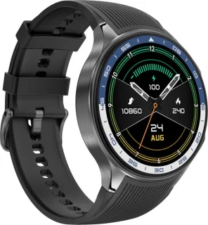 Knobbout 1.43 inch AMOLED-scherm met 3D-ontwerp Smartwatch - Slimme opnamefunctie- 4 GB interne opslag - MP4-video-ondersteuning - Nieuwste ATS3085S Gen 2-chipset - Ingebouwde kompasfunctie - Zwart staal+ zwart lederen + blauwe siliconen horlogeban