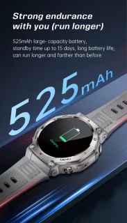 Knobbout 1.43” AMOLED Smartwatch – 466×466 HD Scherm – 5ATM Waterdicht (tot 50m) – LED Zaklamp + UV-Licht + SOS Noodflits – Bluetooth Bellen – 525mAh Lange Batterijduur – Outdoor & Sporthorloge voor Android/iOS-Zwart
