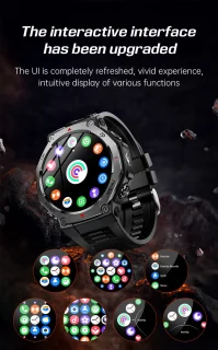 Knobbout 1.43” AMOLED Smartwatch – 466×466 HD Scherm – 5ATM Waterdicht (tot 50m) – LED Zaklamp + UV-Licht + SOS Noodflits – Bluetooth Bellen – 525mAh Lange Batterijduur – Outdoor & Sporthorloge voor Android/iOS-Zwart