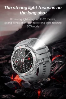 Knobbout 1.43” AMOLED Smartwatch – 466×466 HD Scherm – 5ATM Waterdicht (tot 50m) – LED Zaklamp + UV-Licht + SOS Noodflits – Bluetooth Bellen – 525mAh Lange Batterijduur – Outdoor & Sporthorloge voor Android/iOS-Zwart