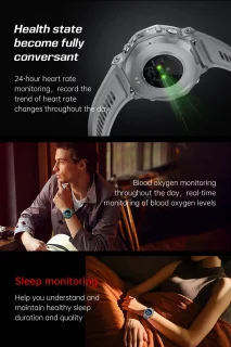 Knobbout 1.43” AMOLED Smartwatch – 466×466 HD Scherm – 5ATM Waterdicht (tot 50m) – LED Zaklamp + UV-Licht + SOS Noodflits – Bluetooth Bellen – 525mAh Lange Batterijduur – Outdoor & Sporthorloge voor Android/iOS-Zwart