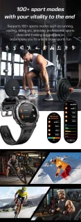 Knobbout 1.43” AMOLED Smartwatch – 466×466 HD Scherm – 5ATM Waterdicht (tot 50m) – LED Zaklamp + UV-Licht + SOS Noodflits – Bluetooth Bellen – 525mAh Lange Batterijduur – Outdoor & Sporthorloge voor Android/iOS-Zwart
