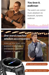 Knobbout 1.43” AMOLED Smartwatch – 466×466 HD Scherm – 5ATM Waterdicht (tot 50m) – LED Zaklamp + UV-Licht + SOS Noodflits – Bluetooth Bellen – 525mAh Lange Batterijduur – Outdoor & Sporthorloge voor Android/iOS-Zwart