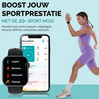 Royal Supplies RF-93 - Smartwatch - Smartwatch Dames - Smartwatch Heren- Screenprotector-Roos/zwart