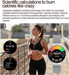 Knobbout 1.6” Elegant Design Smartwatch met Bluetooth Bellen – AI Spraakassistent - Muziekbediening - Vrouwelijke Gezondheidszorg - Sporttracking- Multifuntioneel Horloge - Gouden staal + silicone band