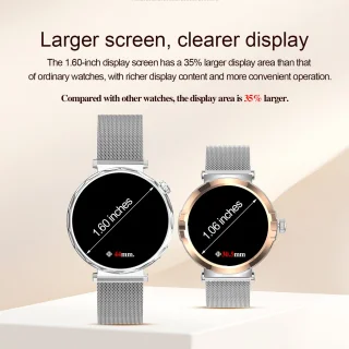 Knobbout 1.6” Elegant Design Smartwatch met Bluetooth Bellen – AI Spraakassistent - Muziekbediening - Vrouwelijke Gezondheidszorg - Sporttracking- Multifuntioneel Horloge - Gouden staal + silicone band