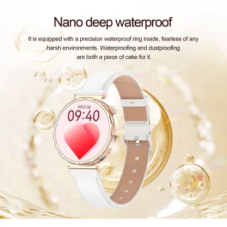 Knobbout 1.6” Elegant Design Smartwatch met Bluetooth Bellen – AI Spraakassistent - Muziekbediening - Vrouwelijke Gezondheidszorg - Sporttracking- Multifuntioneel Horloge - Gouden staal + silicone band