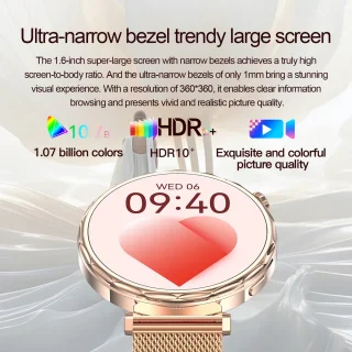 Knobbout 1.6” Elegant Design Smartwatch met Bluetooth Bellen – AI Spraakassistent - Muziekbediening - Vrouwelijke Gezondheidszorg - Sporttracking- Multifuntioneel Horloge - Gouden staal + silicone band