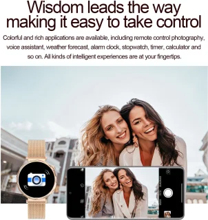 Knobbout 1.6” Elegant Design Smartwatch met Bluetooth Bellen – AI Spraakassistent - Muziekbediening - Vrouwelijke Gezondheidszorg - Sporttracking- Multifuntioneel Horloge - Gouden staal + silicone band
