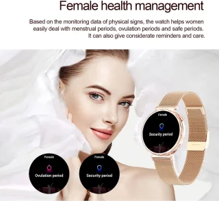 Knobbout 1.6” Elegant Design Smartwatch met Bluetooth Bellen – AI Spraakassistent - Muziekbediening - Vrouwelijke Gezondheidszorg - Sporttracking- Multifuntioneel Horloge - Gouden staal + silicone band