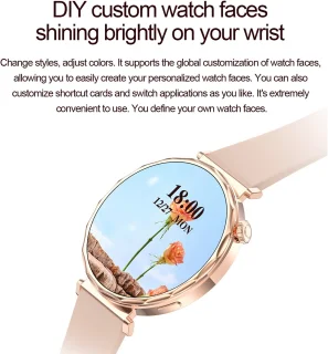 Knobbout 1.6” Elegant Design Smartwatch met Bluetooth Bellen – AI Spraakassistent - Muziekbediening - Vrouwelijke Gezondheidszorg - Sporttracking- Multifuntioneel Horloge - Gouden staal + silicone band