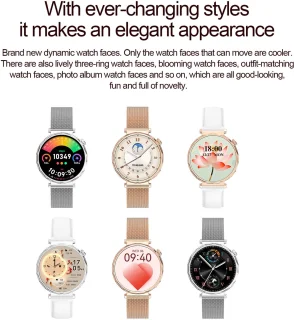 Knobbout 1.6” Elegant Design Smartwatch met Bluetooth Bellen – AI Spraakassistent - Muziekbediening - Vrouwelijke Gezondheidszorg - Sporttracking- Multifuntioneel Horloge - Gouden staal + silicone band