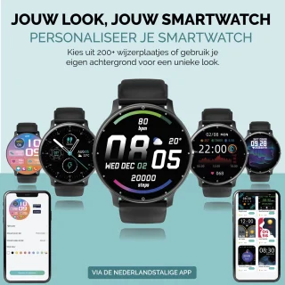 Royal Supplies SQ-33 Smartwatch - Smartwatch Heren - Smartwatch Dames- Smartwatch Kinderen - HD Touchscreen - Horloge - Stappenteller - Bloeddrukmeter - Saturatiemeter - IOS & Android -Screenprotector- Black