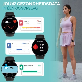Royal Supplies SQ-33 Smartwatch - Smartwatch Heren - Smartwatch Dames- Smartwatch Kinderen - HD Touchscreen - Horloge - Stappenteller - Bloeddrukmeter - Saturatiemeter - IOS & Android -Screenprotector- Black