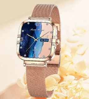 Smartwatch voor Dames Fashion - Staal Bandje - Hartslagmeter - Stappenteller - Slaapmonitor - Multisport - Compatibel met Android en iOS - Waterproof - Goud en Zilver Kleurig