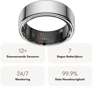 Focus® S1 Smart Ring - Zilver - Maat 12 - Hartslag - Menstruatiecyclus - Slaap Monitor - Slimme Ring - Sport Prestatie - Stappenteller -IP68 Waterdicht - O2 Meting - Dames - Heren - Wearables - Oplaad Case - beschermring