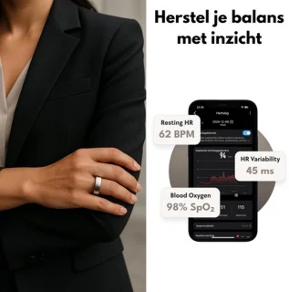 Focus® S1 Smart Ring - Zilver - Maat 12 - Hartslag - Menstruatiecyclus - Slaap Monitor - Slimme Ring - Sport Prestatie - Stappenteller -IP68 Waterdicht - O2 Meting - Dames - Heren - Wearables - Oplaad Case - beschermring