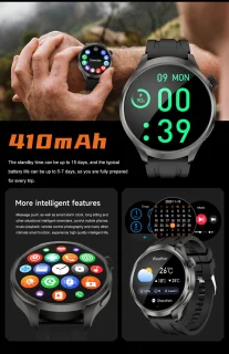 Knobbout 1.85" Ultra-HD Sport Smartwatch – Kompas, Hoogtemeter, GPS-sporttrajectregistratie - NFC - Bluetooth Bellen - bloeddruk, zuurstofniveau (SpO₂) Gezondheidsmonitoring - AI Assistent - IP67 Waterdicht - 410mAh Accu- Zwart Leren+Siliconen Band