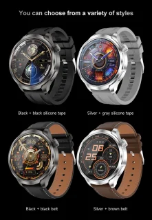 Knobbout 1.85" Ultra-HD Sport Smartwatch – Kompas, Hoogtemeter, GPS-sporttrajectregistratie - NFC - Bluetooth Bellen - bloeddruk, zuurstofniveau (SpO₂) Gezondheidsmonitoring - AI Assistent - IP67 Waterdicht - 410mAh Accu- Zwart Leren+Siliconen Band