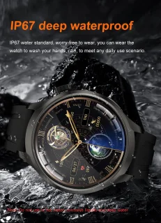 Knobbout 1.85" Ultra-HD Sport Smartwatch – Kompas, Hoogtemeter, GPS-sporttrajectregistratie - NFC - Bluetooth Bellen - bloeddruk, zuurstofniveau (SpO₂) Gezondheidsmonitoring - AI Assistent - IP67 Waterdicht - 410mAh Accu- Zwart Leren+Siliconen Band