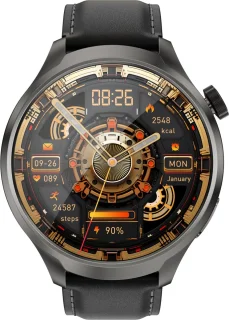 Knobbout 1.85" Ultra-HD Sport Smartwatch – Kompas, Hoogtemeter, GPS-sporttrajectregistratie - NFC - Bluetooth Bellen - bloeddruk, zuurstofniveau (SpO₂) Gezondheidsmonitoring - AI Assistent - IP67 Waterdicht - 410mAh Accu- Zwart Leren+Siliconen Band