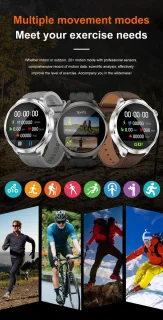 Knobbout 1.85" Ultra-HD Sport Smartwatch – Kompas, Hoogtemeter, GPS-sporttrajectregistratie - NFC - Bluetooth Bellen - bloeddruk, zuurstofniveau (SpO₂) Gezondheidsmonitoring - AI Assistent - IP67 Waterdicht - 410mAh Accu- Zwart Leren+Siliconen Band