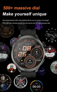 Knobbout 1.85" Ultra-HD Sport Smartwatch – Kompas, Hoogtemeter, GPS-sporttrajectregistratie - NFC - Bluetooth Bellen - bloeddruk, zuurstofniveau (SpO₂) Gezondheidsmonitoring - AI Assistent - IP67 Waterdicht - 410mAh Accu- Zwart Leren+Siliconen Band
