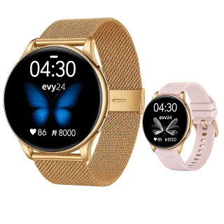 Evy24 Smartwatch Amoled Pro 2 - Horloge Dames - RVS en Siliconen Bandje - Hartslagmeter - Stappenteller - Multisport - BT Bellen - Rosé