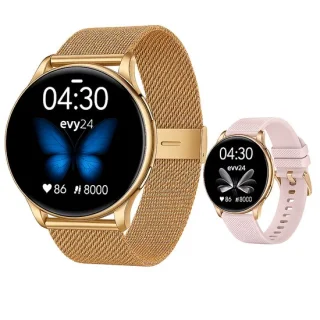 Evy24 Smartwatch Amoled Pro 2 - Horloge Dames - RVS en Siliconen Bandje - Hartslagmeter - Stappenteller - Multisport - BT Bellen - Rosé