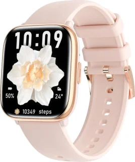 Evy24 Smartwatch Pro - Smartwatch Dames en Heren - 38mm - Horloge met Belfunctie - AMOLED Full HD - RVS en Siliconenband - Bloeddrukmeter - Stappenteller - Android en iOS - Rosé