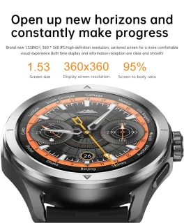 Knobbout 1.53" NFC Smartwatch – Kompas-Bluetooth Bellen - Gezondheidstracker & AI Assistent – Draadloos Opladen- IP67 - 300mAh -Zwart Leren + Siliconen Band